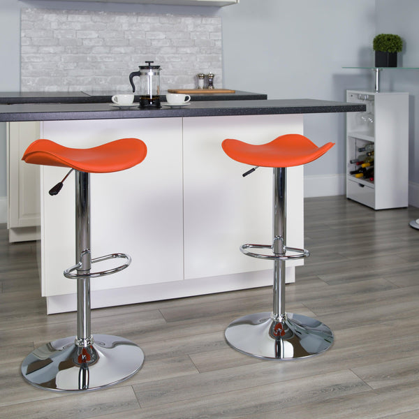 Orange |#| Contemporary Orange Vinyl Adjustable Height Barstool w/ Wavy Seat & Chrome Base