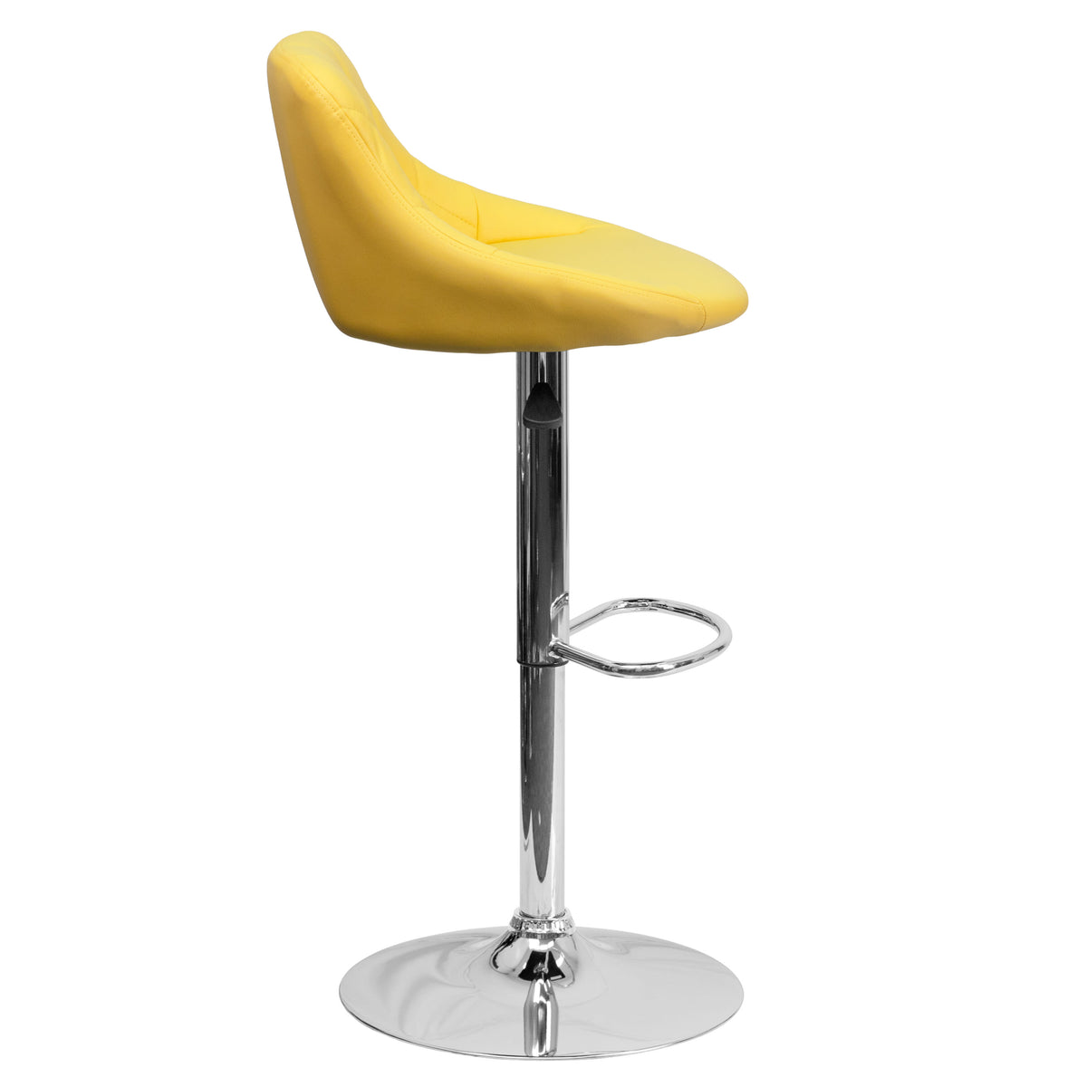 Yellow |#| Yellow Vinyl Bucket Seat Adjustable Height Barstool with Diamond Pattern Back