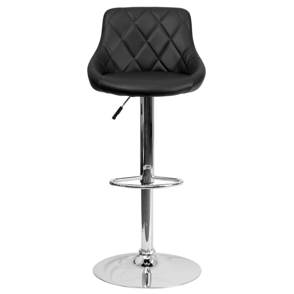 Black |#| Black Vinyl Bucket Seat Adjustable Height Barstool with Diamond Pattern Back