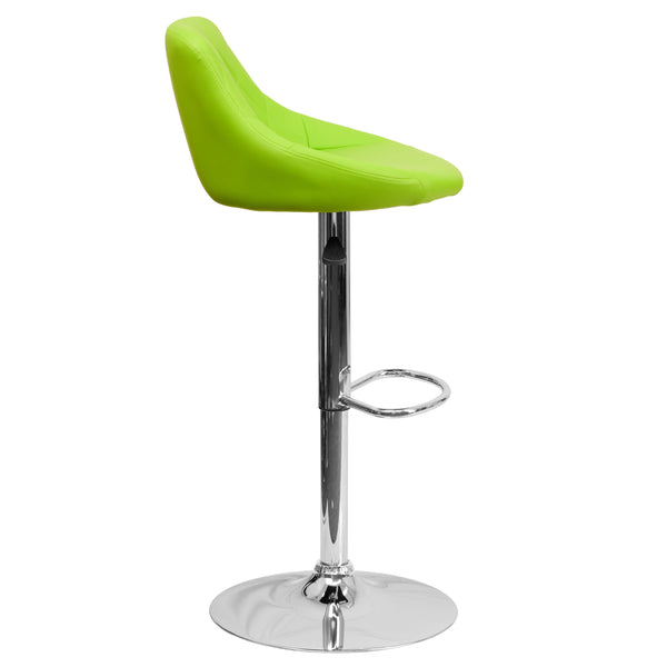 Green |#| Green Vinyl Bucket Seat Adjustable Height Barstool with Diamond Pattern Back