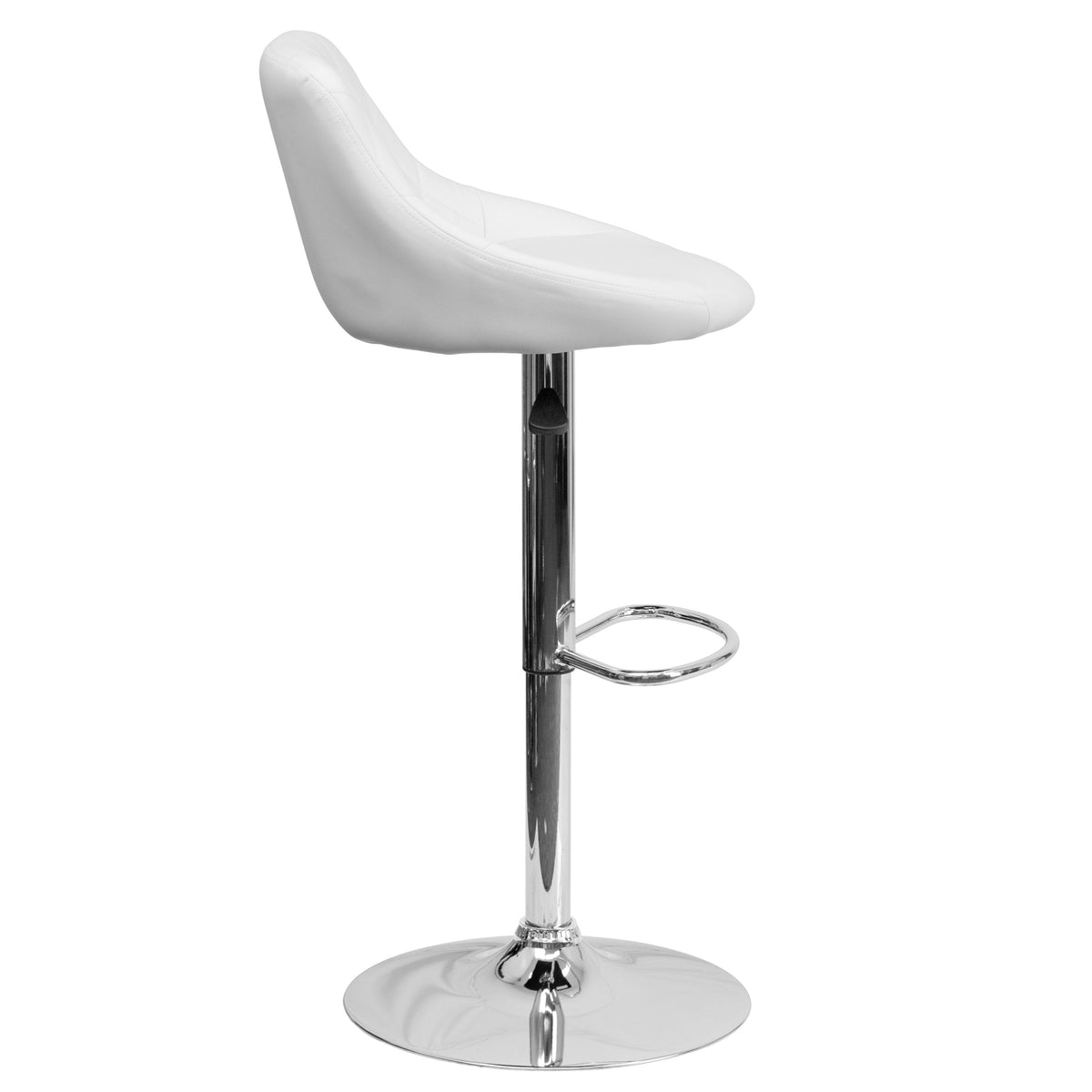 White |#| White Vinyl Bucket Seat Adjustable Height Barstool with Diamond Pattern Back
