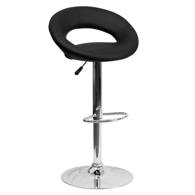 Contemporary Vinyl Rounded Orbit-Style Back Adjustable Height Barstool with Chrome Base - View 1