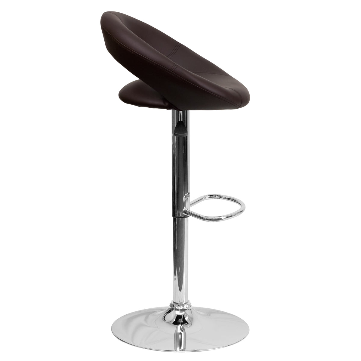 Brown |#| Brown Vinyl Rounded Orbit-Style Back Adjustable Height Barstool w/ Chrome Base