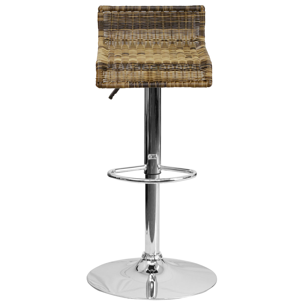 Contemporary Wicker Adjustable Height Barstool with Waterfall Seat & Chrome Base