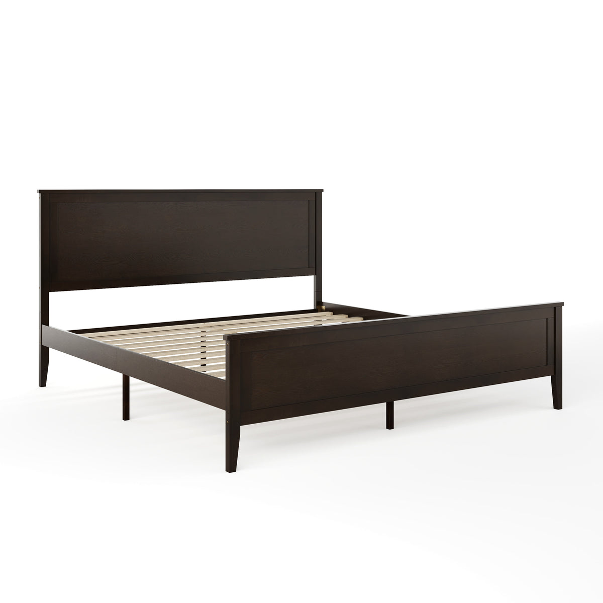 Dark Brown,King |#| Wooden King Size Platform Bed with Headboard and Footboard in Dark Brown