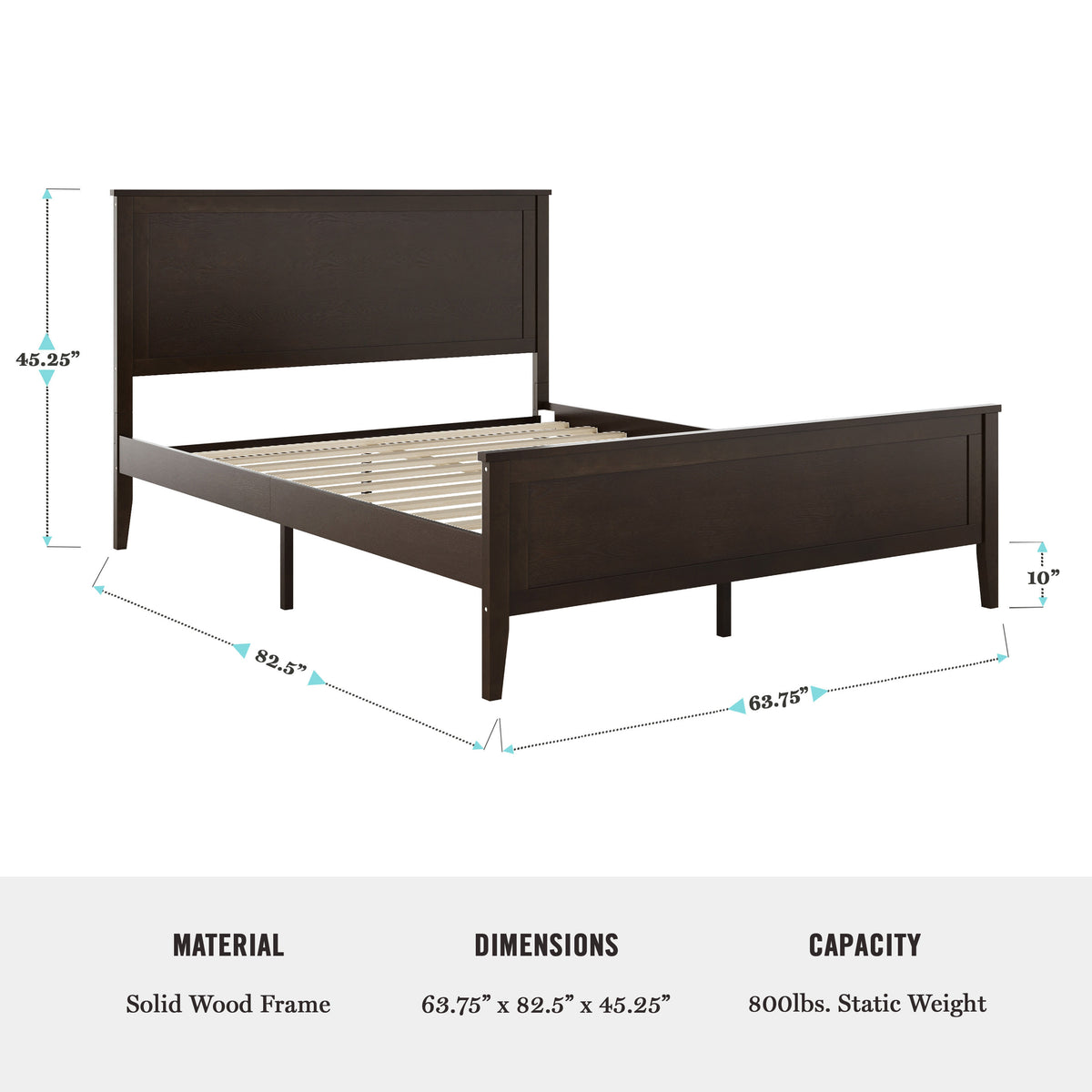 Dark Brown,Queen |#| Wooden Queen Size Platform Bed with Headboard and Footboard in Dark Brown