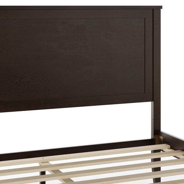 Dark Brown,Queen |#| Wooden Queen Size Platform Bed with Headboard and Footboard in Dark Brown