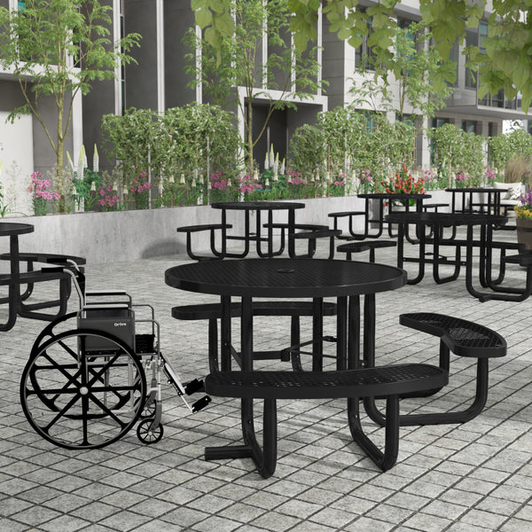 Black |#| Commercial 46" Round Wheelchair Accessible Metal Outdoor Picnic Table - Black