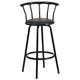 Crown Back Black Metal Barstool with Black Vinyl Swivel Seat and Footrest