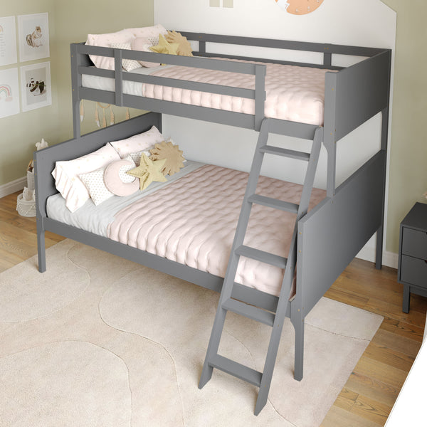 Gray,Full |#| Twin Over Full Convertible Slatted Solid Wood Bunk Bed Frame for Kids in Gray