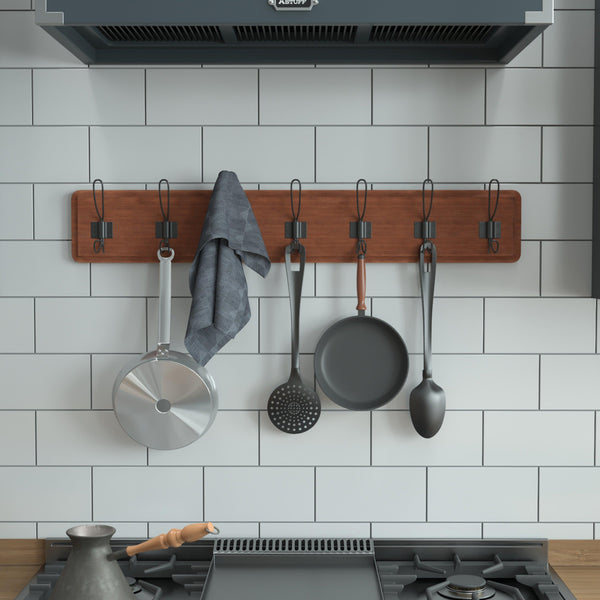 Brown |#| Vintage Wall Mounted Storage Rack with 7 Hooks in Brown Finish