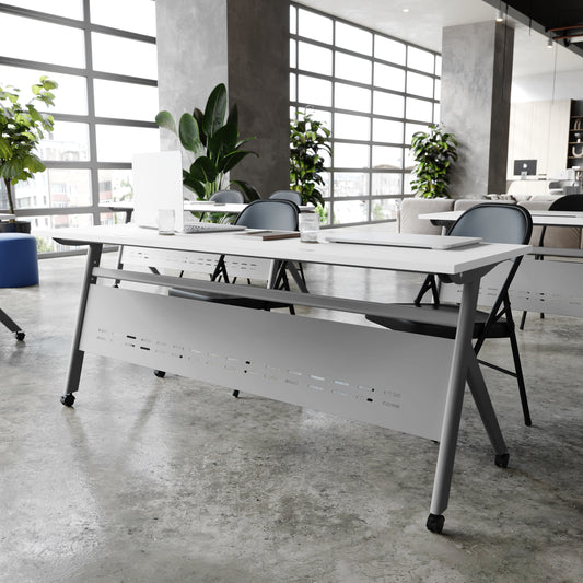 Davis Commercial Grade Heavy-Duty Nesting Flip Training Table with Y-Legs, Modesty Panel, Tabletop, and Frame