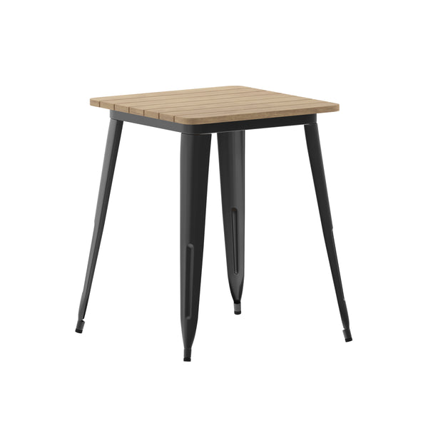 Brown/Black |#| 23.75inch SQ Commercial Poly Resin Restaurant Table with Steel Frame-Brown/Black