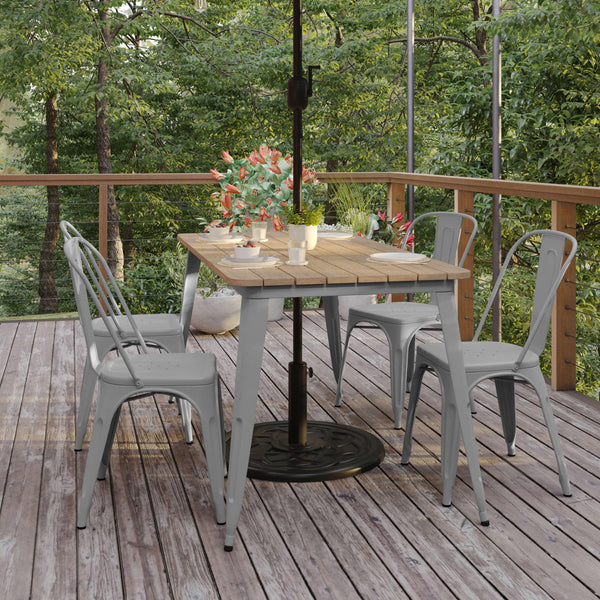 Brown/Silver |#| 30x60 Commercial Poly Resin Restaurant Table with Umbrella Hole - Brown/Silver