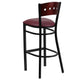 Mahogany Wood Back/Burgundy Vinyl Seat/Black Metal Frame |#| Black 4 Square Back Metal Barstool - Mahogany Wood Back, Burgundy Vinyl Seat