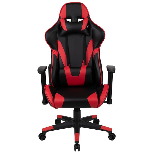 Red |#| Black/Red Reclining Gaming Chair with Footrest & Black Desk with Monitor Stand