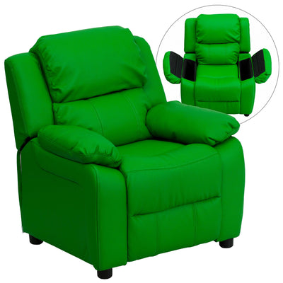 Deluxe Padded Contemporary Kids Recliner with Storage Arms - View 1