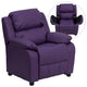 Purple Vinyl |#| Deluxe Padded Contemporary Purple Vinyl Kids Recliner with Storage Arms
