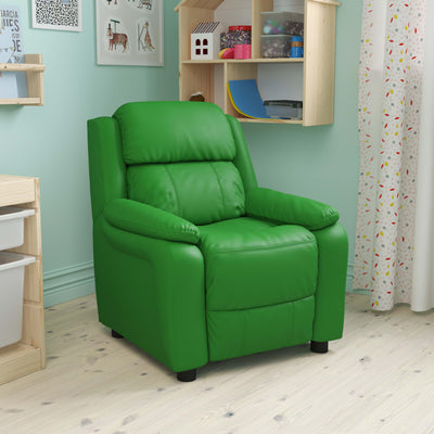 Deluxe Padded Contemporary Kids Recliner with Storage Arms - View 2