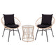 Black Cushions/Tan Frame |#| Indoor/Outdoor Rattan Rope Bistro Set, Glass Top Table & Cushions-Tan/Black