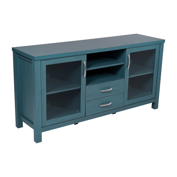 Teal |#| 59" Engineered Wood Buffet Sideboard Storage Cabinet w/ 2 Drawers, Doors in Teal
