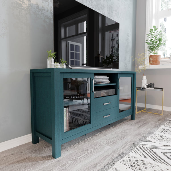 Teal |#| 59" Engineered Wood Buffet Sideboard Storage Cabinet w/ 2 Drawers, Doors in Teal