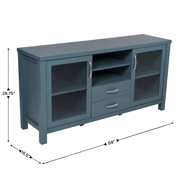 Teal |#| 59" Engineered Wood Buffet Sideboard Storage Cabinet w/ 2 Drawers, Doors in Teal