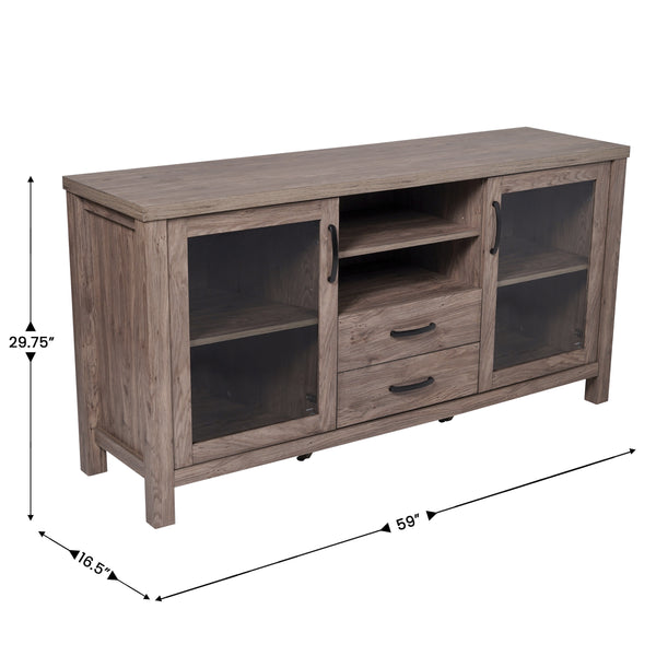 Brown |#| 59" Engineered Wood Buffet Sideboard Storage Cabinet w/ 2 Drawers, Doors in Brn