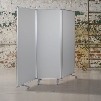 Double Sided Mobile Magnetic Whiteboard/Cloth Partition with Lockable Casters, 72"H x 24"W (3 sections included) - View 2
