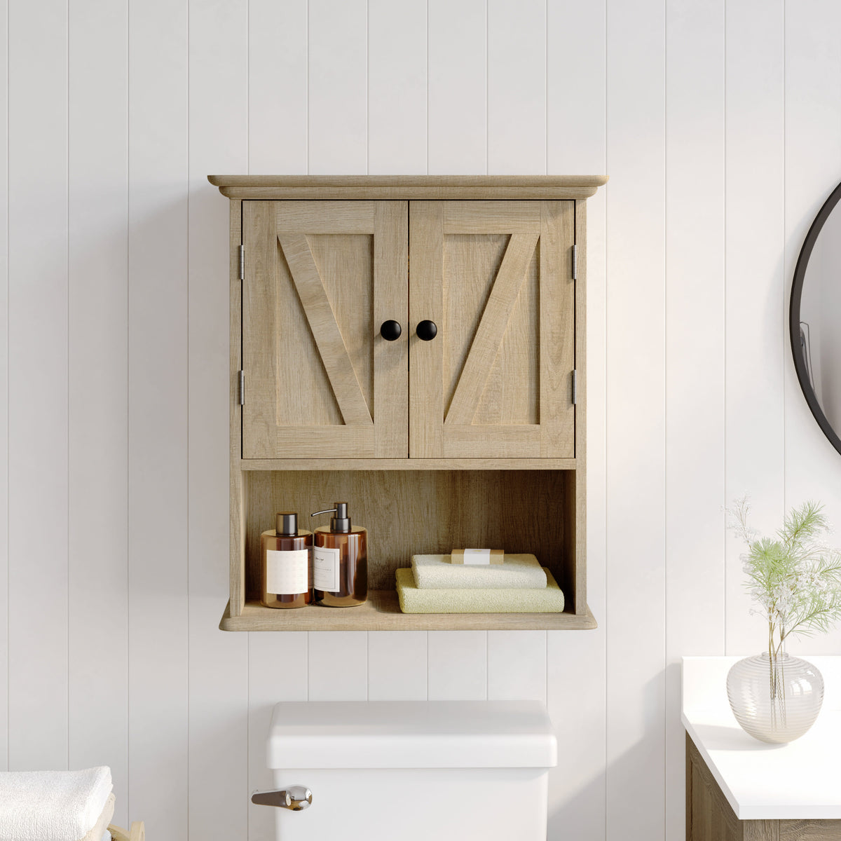 Brown |#| Farmhouse Wall Mount Medicine Cabinet with Adjustable Shelf and Dual Doors-Brown