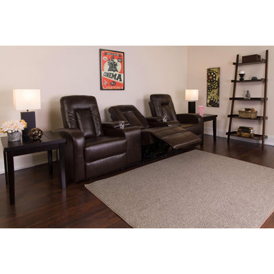Eclipse Series 3-Seat Push Back Reclining Black LeatherSoft Theater Seating Unit with Cup Holders