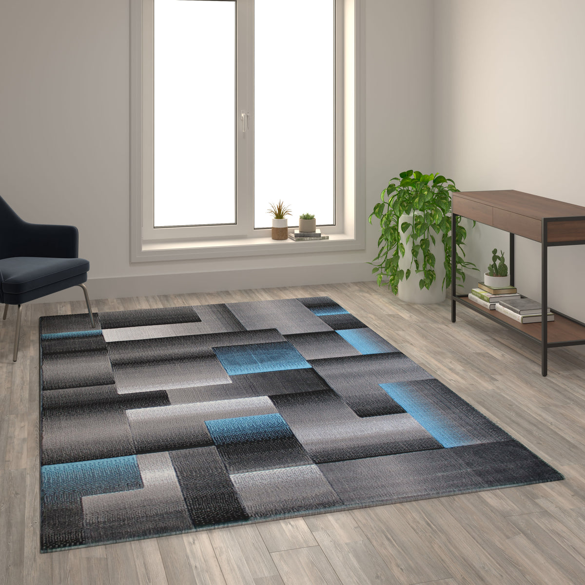Blue,6' x 9' |#| Modern Geometric Style Color Blocked Indoor Area Rug - Blue - 6' x 9'