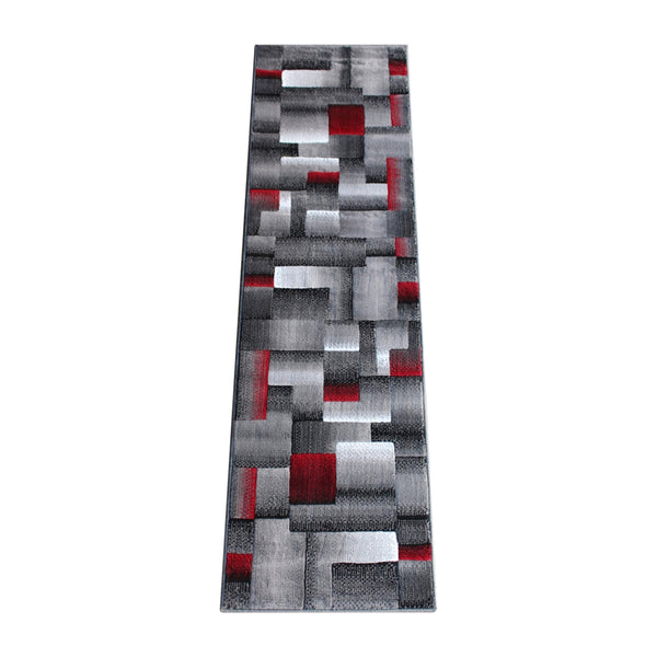 Red,2' x 7' |#| Modern Geometric Style Color Blocked Indoor Area Rug - Red - 2' x 7'