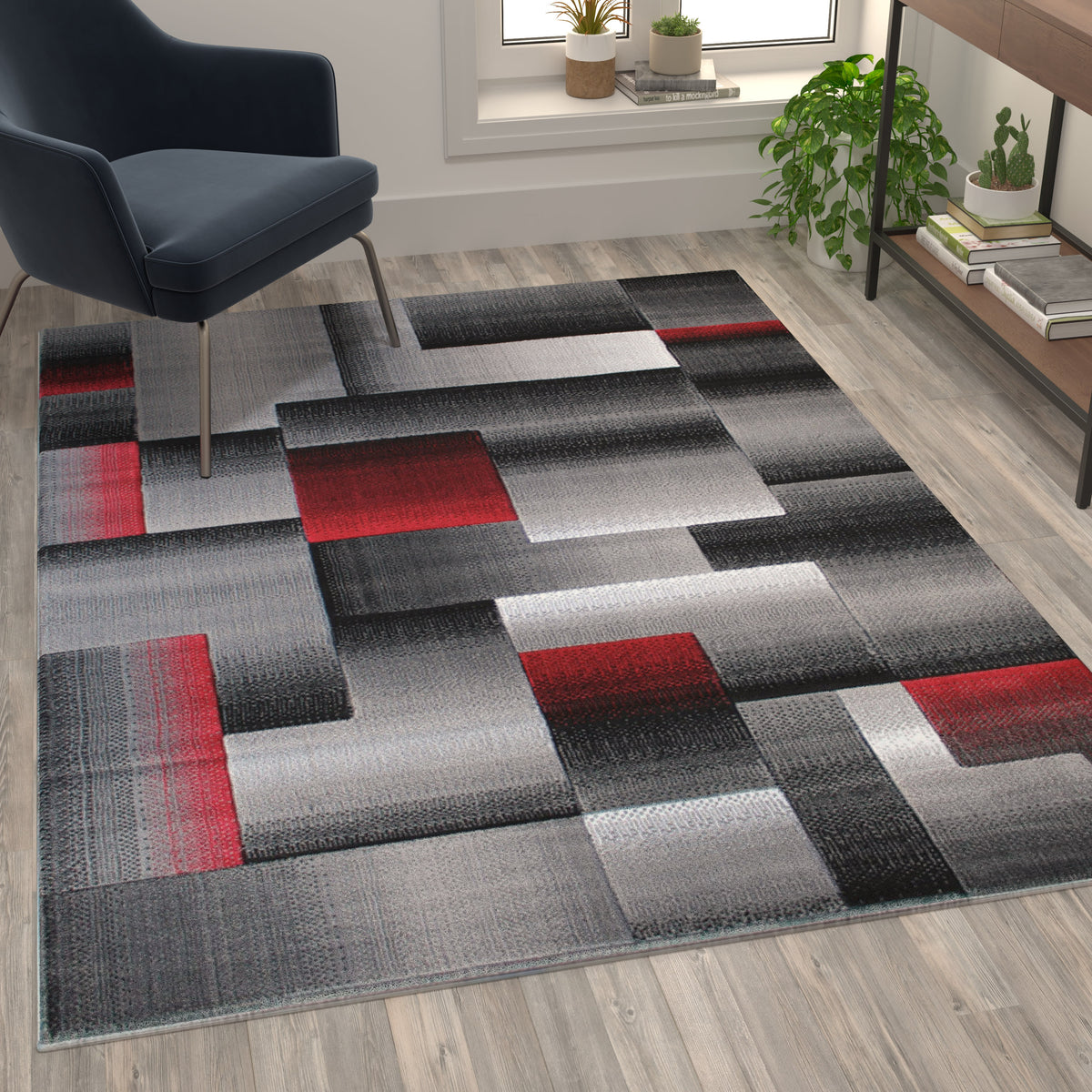 Red,5' x 7' |#| Modern Geometric Style Color Blocked Indoor Area Rug - Red - 5' x 7'