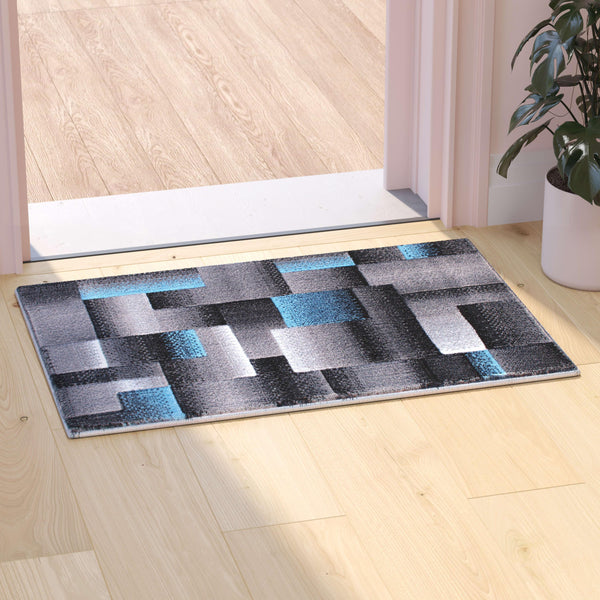 Blue,2' x 3' |#| Modern Geometric Style Color Blocked Indoor Area Rug - Blue - 2' x 3'