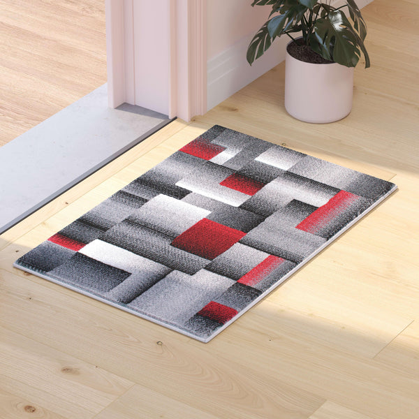 Red,2' x 3' |#| Modern Geometric Style Color Blocked Indoor Area Rug - Red - 2' x 3'