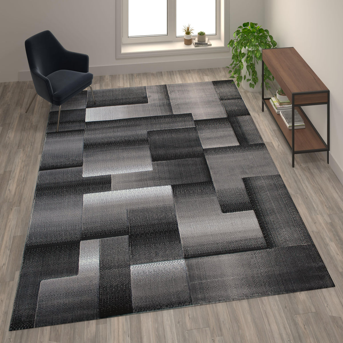 Grey,8' x 10' |#| Modern Geometric Style Color Blocked Indoor Area Rug - Gray - 8' x 10'