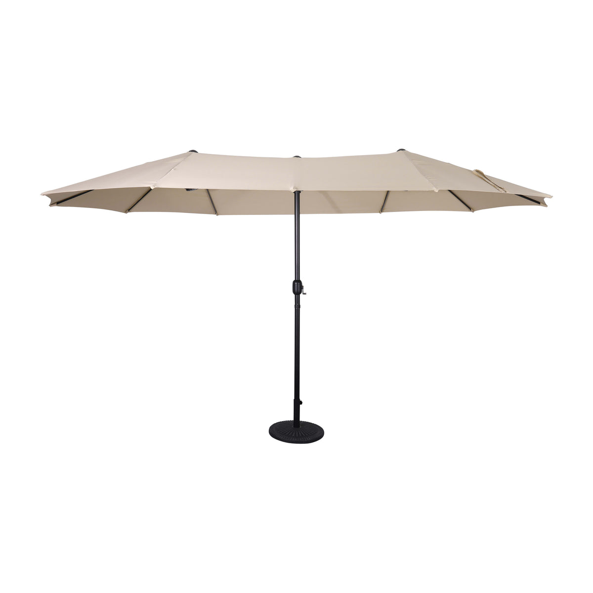 Tan |#| Tan Commercial 15 FT Triple Head Patio Umbrella with Crank and Tilt Functions
