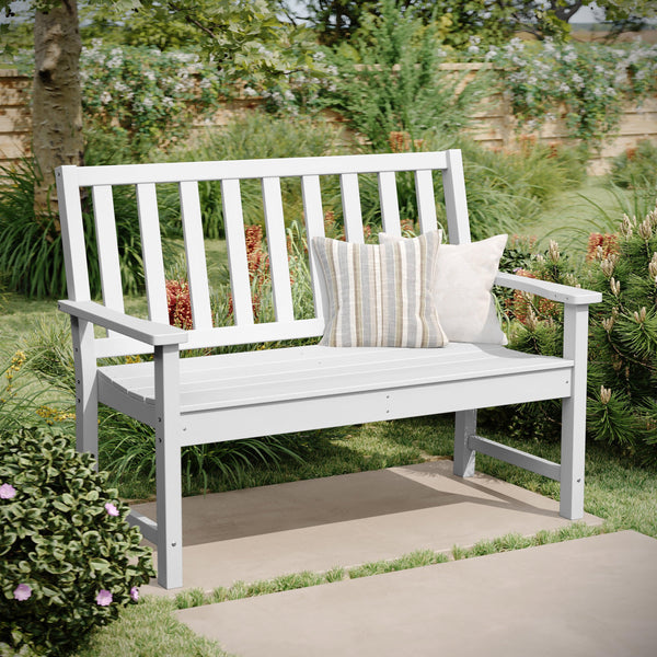 White |#| All Weather Heavy Duty Commercial Recycled HDPE Bench with Curved Seat in White