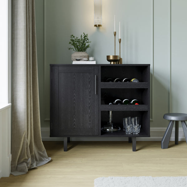Black |#| Classic Sideboard and Bar Cabinet with Open and Closed Storage - Black
