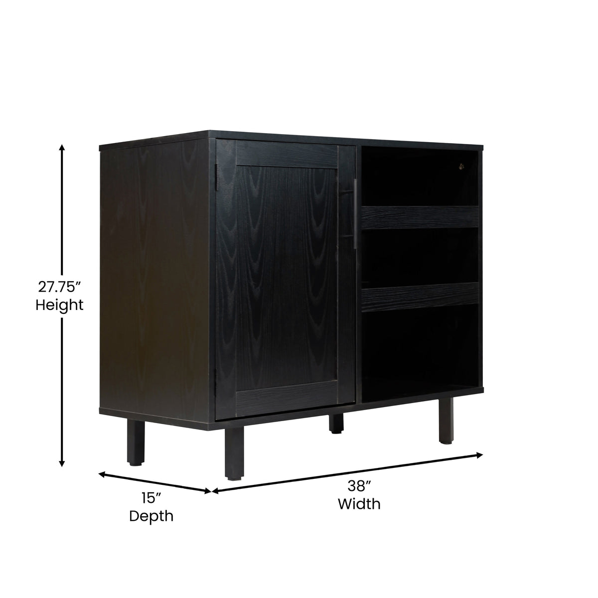 Black |#| Classic Sideboard and Bar Cabinet with Open and Closed Storage - Black