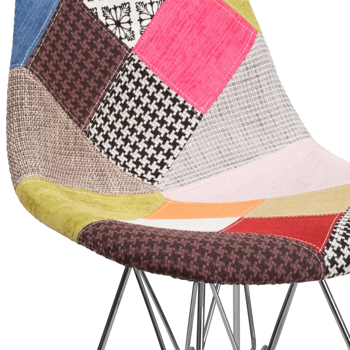Milan Patchwork |#| Milan Upholstered Patchwork Fabric Accent Side Chair with Chrome Base