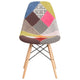 Milan Patchwork |#| Upholstered Patchwork Fabric Accent Side Chair with Wooden Legs