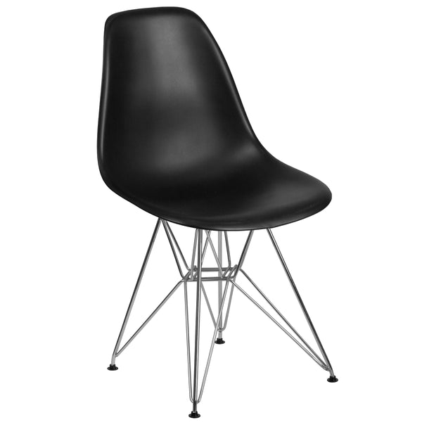 Black |#| Black Plastic Chair w/ Chrome Base - Hospitality Seating - Accent and Side Chair
