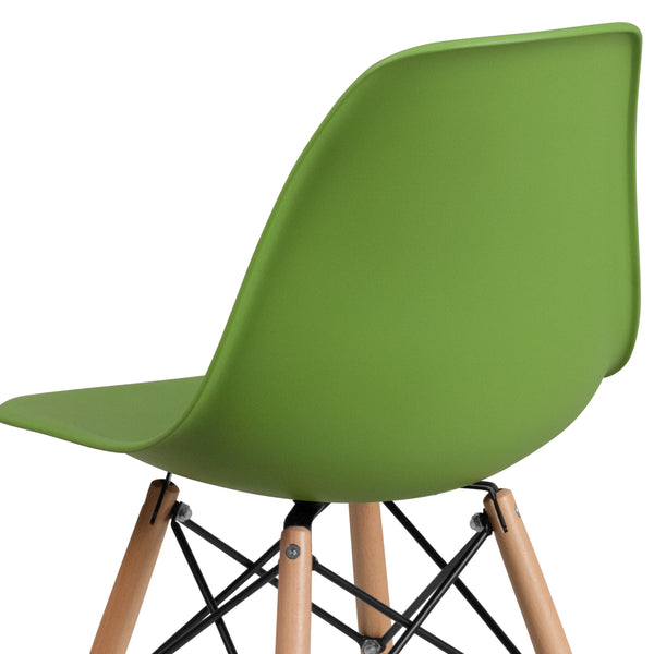 Green |#| Green Plastic Chair with Wooden Legs - Hospitality Seating - Side Chair