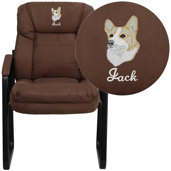 Brown Microfiber |#| EMB Brown MIC Executive Side Reception Chair with Lumbar Support and Sled Base