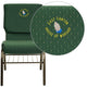 Green Patterned Fabric/Gold Vein Frame |#| Embroidered 18.5inchW Church Chair in Green Patterned Fabric with Book Rack