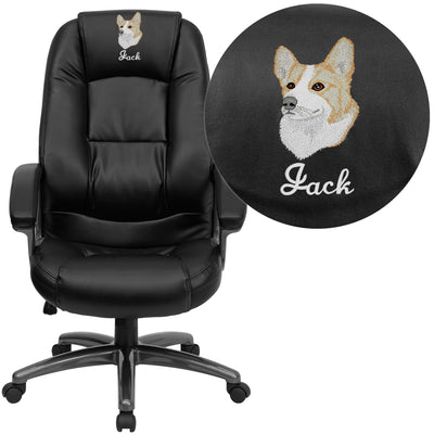 Embroidered High Back LeatherSoft Executive Swivel Ergonomic Office Chair with Deep Curved Lumbar and Arms