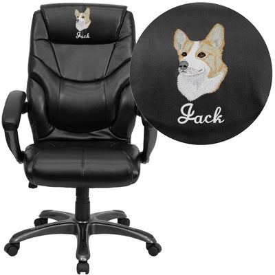 Embroidered High Back LeatherSoft Overstuffed Executive Swivel Ergonomic Office Chair with Arms