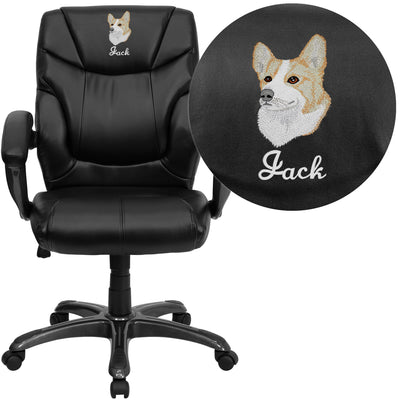 Embroidered Mid-Back LeatherSoft Overstuffed Swivel Task Ergonomic Office Chair with Arms